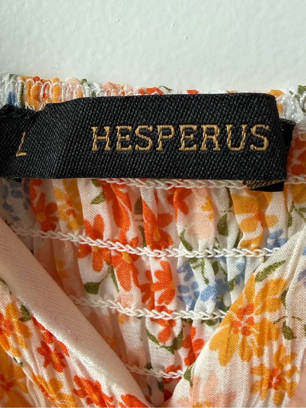 Hesperus Floral Pleated Midi Dress Orange Blue Cottagecore Ruffle Large - Picture 5 of 6